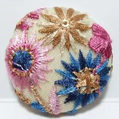 インド刺繍　№3612　ベージュ青　㊳ミリ