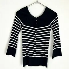 ◎ アルアバイル　ボーダーニット リブ　上品　ネイビー×ホワイト　Sのサムネイル