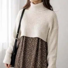GRL【F】クロップド丈タートルネックリブニットトップス ショート丈セーター
