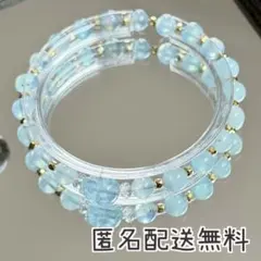 アクアマリンの貔貅&アクアマリン　ブレスレット　内径約16cm