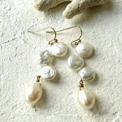 淡水パール　バロック　揺れるピアス　フックピアス　サージカルステンレス316L