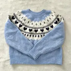 H&M ジャガードニットセーター ハート模様 ライトブルー　140cm