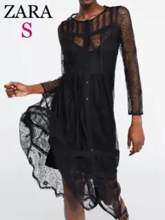 完売品 ザラ S 総レース シースルー ワンピース ドレス フラワー柄 ドット柄