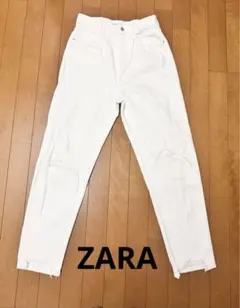 ZARA  　マムフィットデニム　ダメージ　ホワイトデニム