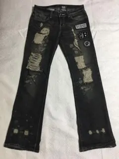 DAISY ワッペン クラッシュ デニム 黒 sizeM　デイジー