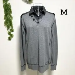 ネクスト・M メンズ 長袖ニット セーター 黒/グレー 綿100%