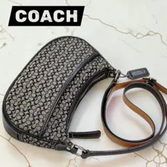 COACH シグネチャー ショルダーバッグ 黒 キャンバス レザーのサムネイル