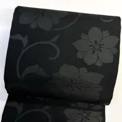 名古屋帯　夏用　絽　花模様　唐草模様　黒地　着物　025tzのサムネイル