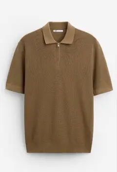 ZARAブラウンニット ポロシャツ（ジッパー付き）