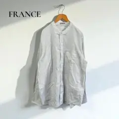フランス【L】長袖シャツ オーバーサイズ バンドカラー　カジュアル d153