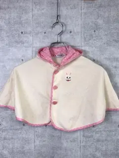 miki HOUSE 古着 うさぎ刺繍 水玉パイピング フード付ポンチョ