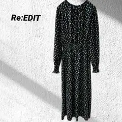 リエディット　白黒　ドット柄　シャツ　ロング　ワンピース　モノトーン　M