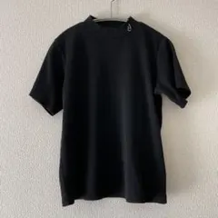 ハイネック ロゴ刺繍 リブTシャツ ブラック