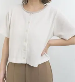 【新品】nemne store ワッフルを焼くサーマル半袖カーディガンのサムネイル