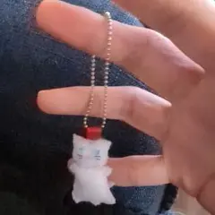 超ミニミニ！フィンガーサイズフェルト製ぬいぐるみストラップ【白猫・ブルーアイズ】