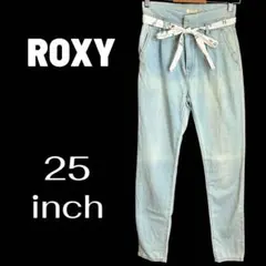 【ROXY】ハイライズデニムパンツ　紐ベルト　色褪せ加工　ライトブルー　25のサムネイル