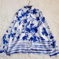 ザラ 長袖シャツ 花柄 ブラウス 総柄 フラワープリント L シアー ゆったり