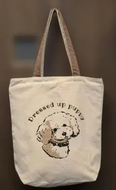 キャンバス トートバッグ ファスナー付き 縦型トイプードル プリント