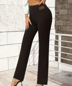 ブラックハイウエストスリムフィットパンツM～L