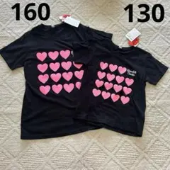 新品未使用　タグ付き　130 160 2枚セット Tシャツ　黒　ハート　綿100のサムネイル