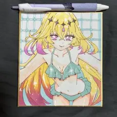 色紙 アルカナシャドウ イラスト ファンアート アナログ コピック 水着のサムネイル