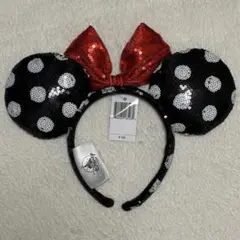 上海ディスニー　タグ付き　海外　ミニー カチューシャ リボン スパンコール 美品