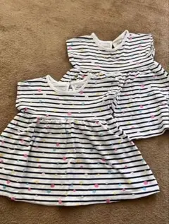ストライプ・ドット ノースリーブワンピース 100cm 2着セット