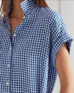 Ralph Lauren ラルフローレンギンガムチェック　リネン 半袖シャツ Lのサムネイル