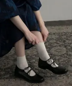 BONLECILL noirダブルリボンストラップバレエシューズ/ギリーシューズ