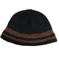 クラッシャーハット バケットハット 手編み ニット帽 ビーニー 黒 茶色