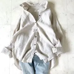 美品♪プラージュ リネンシャツ 麻100% ゆったり ドロップショルダー 美品＊プラージュ ドロップショルダー リネンシャツ 麻100% ゆったり