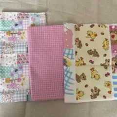 ウサギ柄　ピンクチェック柄　生地セット