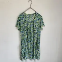 【ESPIÉエスピエ】小花柄　チュニック　半袖　ミニワンピース 緑　青系【40