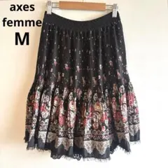 5941アクシーズファム【極美品】ウエストゴムプリーツスカート　花柄レース可愛い