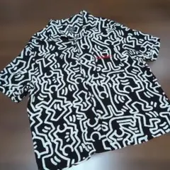 H&M キースヘリング コラボ 総柄 半袖開襟シャツ 黒 白 刺繍 XLのサムネイル