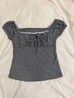 brandy melville風　レースアップ パフスリーブ 半袖Tシャツのサムネイル