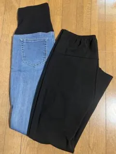 マタニティパンツ デニム フレア パンツ 2枚セット