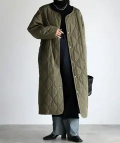 sakishima Tokyo キルティング ノーカラーコート　カーキ F