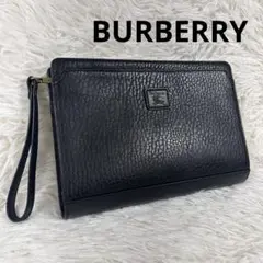 【美品】バーバリー クラッチバッグ ホースロゴ ノバチェック ブラック レザー