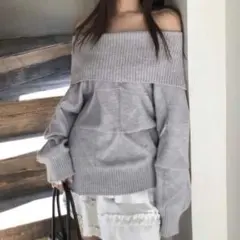 SHEIN オフショルダー ニット グレー 315378262
