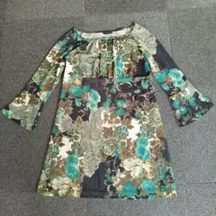 TABASA 花柄ペイズリー七分袖チュニック　Mのサムネイル