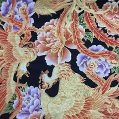 和柄鳳凰色彩黒スラブサテン