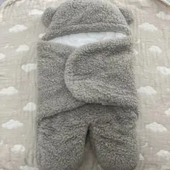クマ耳付きおくるみ・ブランケット グレージュ