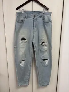 LEFLAH ダメージ加工 ライトブルーデニムパンツ　XLサイズ