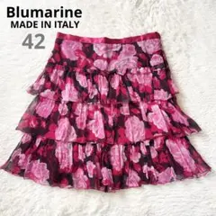 Blumarine フレアスカート 花柄 シフォン フリル ピンク シルク 42のサムネイル