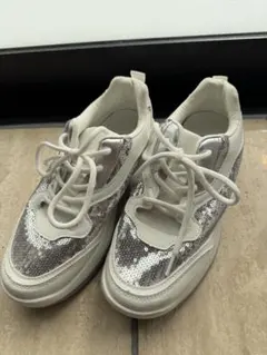 ホワイト シルバー スパンコール スニーカー M
