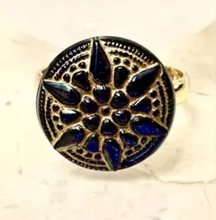 【新品】チェコガラスリング フリーサイズ ボヘミアン 星 華やか アンティーク風