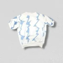 ▪70s GEOMETRIC 幾何学 半袖スウェット 染み込み 化繊 水色 白