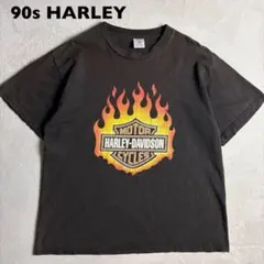 90s ハーレーダビッドソン　フレイム　ファイヤーパターン　tシャツ フェード