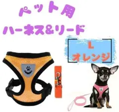 ペット用ハーネス&リード　L　オレンジ　犬猫のサムネイル